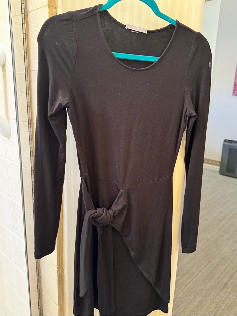 Tart Black Long-Sleeve Knot-Waist Dress